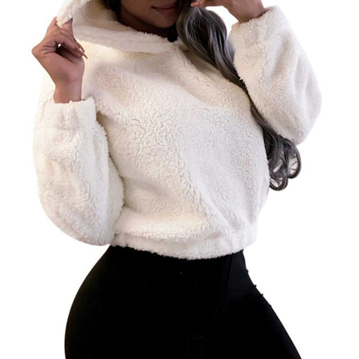 Damen Kurzer Kapuzen‑Sherpa‑Pullover mit Kängurutasche und elastischem Saum Echo Archiv