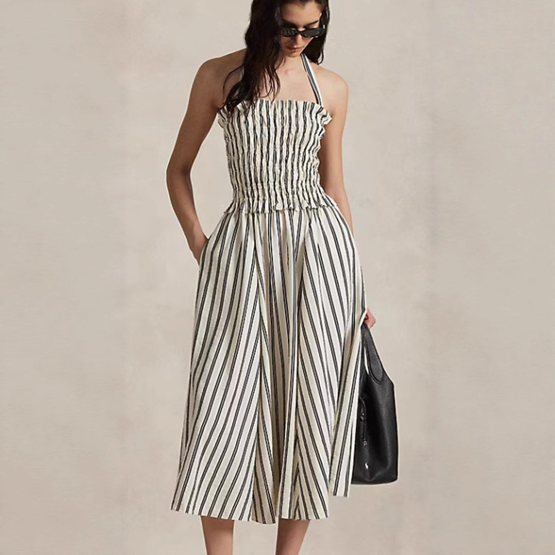 Damen nan Midikleid mit gerafftem Smock-Oberteil, abnehmbarem Neckholder und Eingrifftaschen Echo Archiv