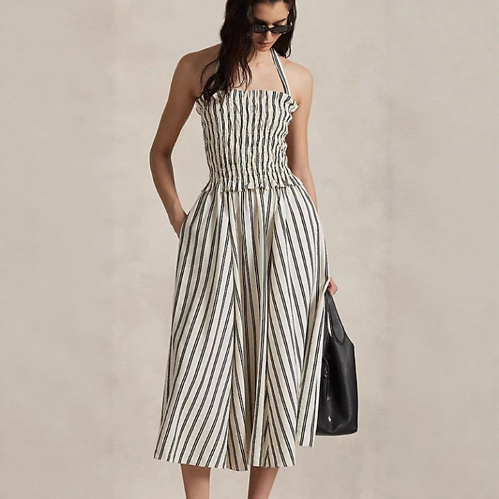 Damen nan Midikleid mit gerafftem Smock-Oberteil, abnehmbarem Neckholder und Eingrifftaschen Echo Archiv