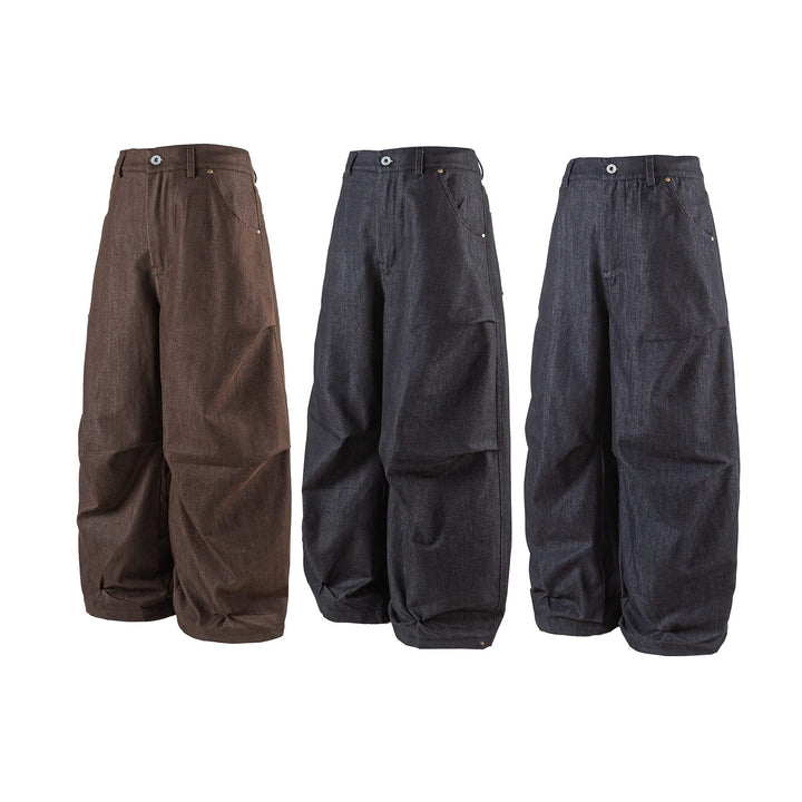 Damen Weite Cropped‑Hose mit hoher Taille, Krempelbund und markanten Kniefalten Echoarchiv