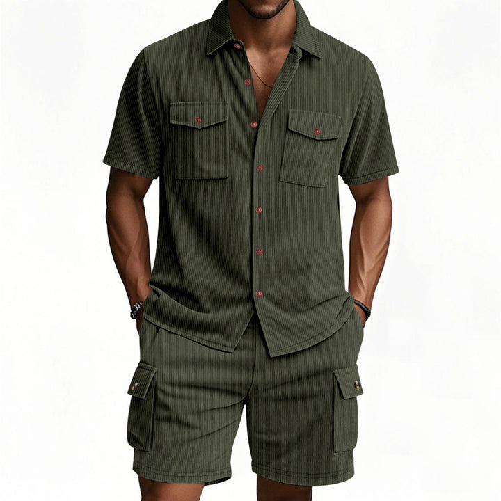 Herren Freizeithemd und Shorts-Set mit lässigem Design und praktischen Taschen Echoarchiv