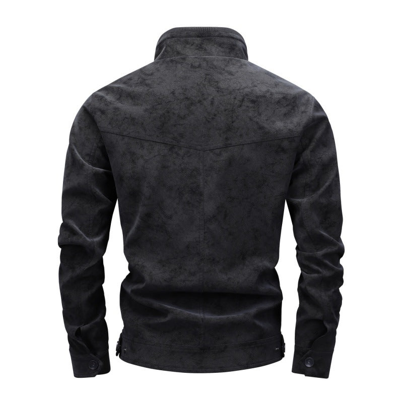 Herren Bikerjacke aus Lederimitat mit Stehkragen und modischen Brusttaschen Echoarchiv