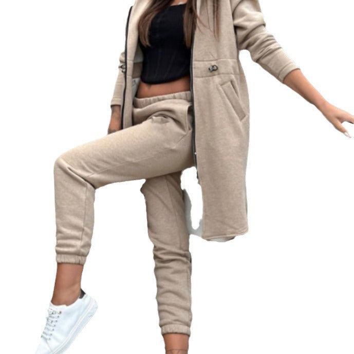 Damen Kapuzenmantel und High-Waist Jogginghose Lounge-Set – Montévia