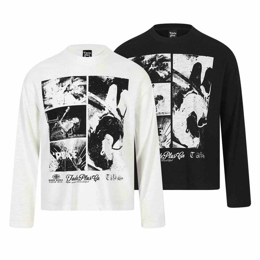 Unisex Langärmeliges Oversize-Sweatshirt mit Collage-Photo-Print und weichem Rundhals Echoarchiv