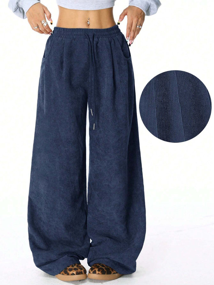 Damen Weite Cordhose aus Feincord mit hohem Elastikbund – Avélisse