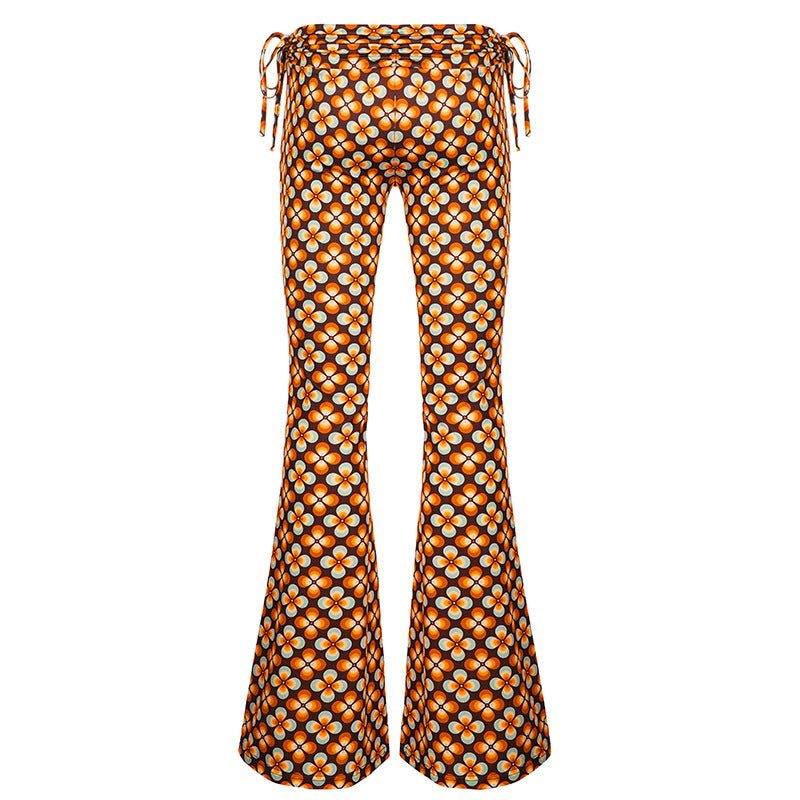 Damen Schlaghose mit Retro-Blumenprint und verstellbarem Tunnelzugbund Echo Archiv