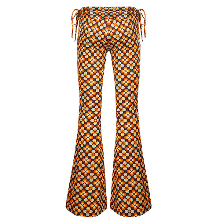 Damen Schlaghose mit Retro-Blumenprint und verstellbarem Tunnelzugbund Echo Archiv