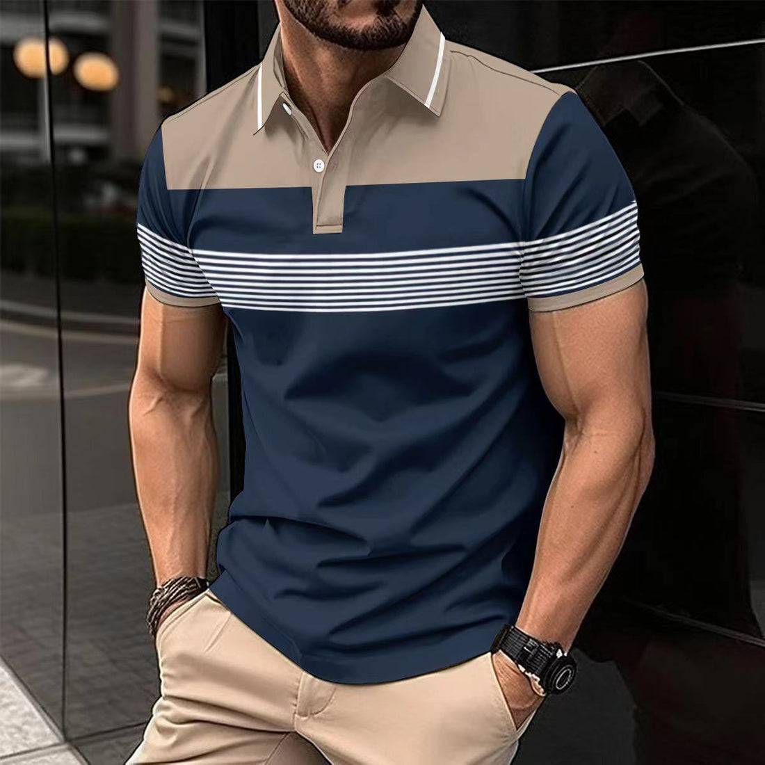 Herren Polohemd mit modernen Streifen und komfortablem Schnitt – Cavello