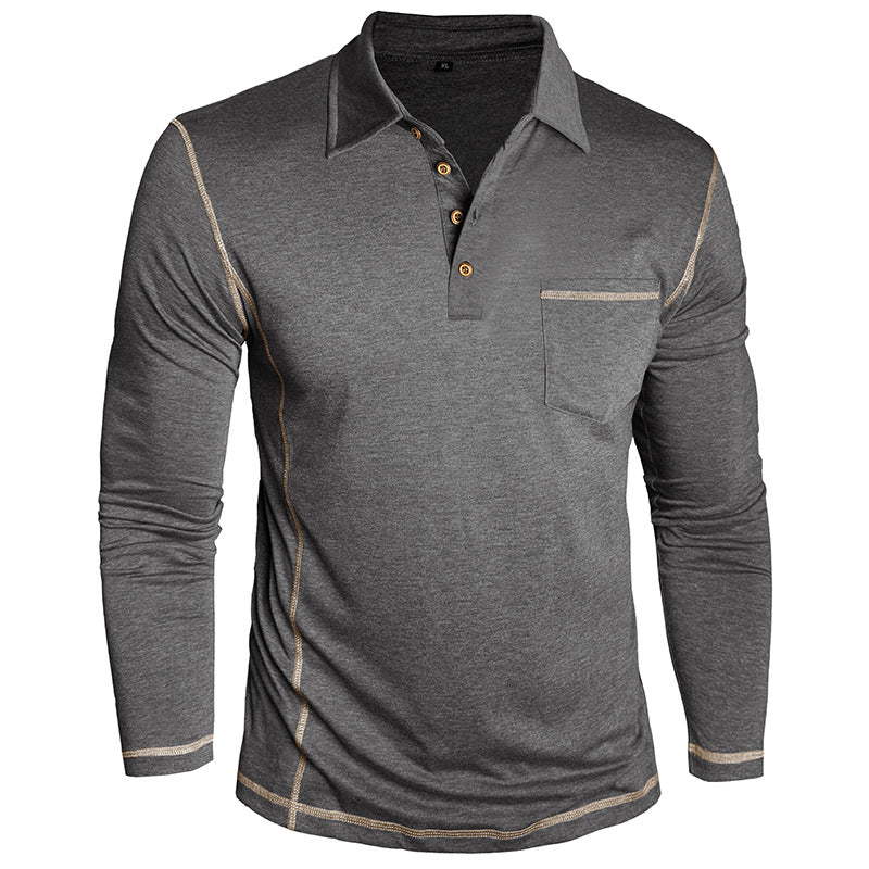 Herren Langarm-Poloshirt mit modischem Knopfdesign und Brusttasche Echoarchiv