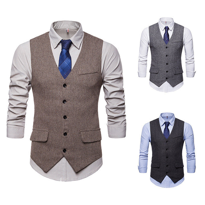 Herren elegante Weste im klassischen Herringbone-Design mit praktischen Taschen – Marzano