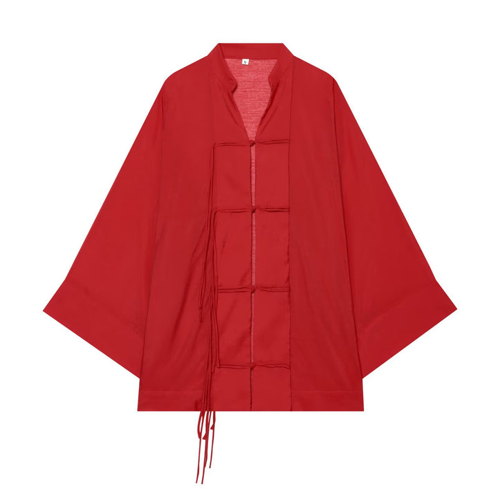 Damen Oversize-Kimonojacke mit Zierknoten und langen Quastenbändern Echo Archiv