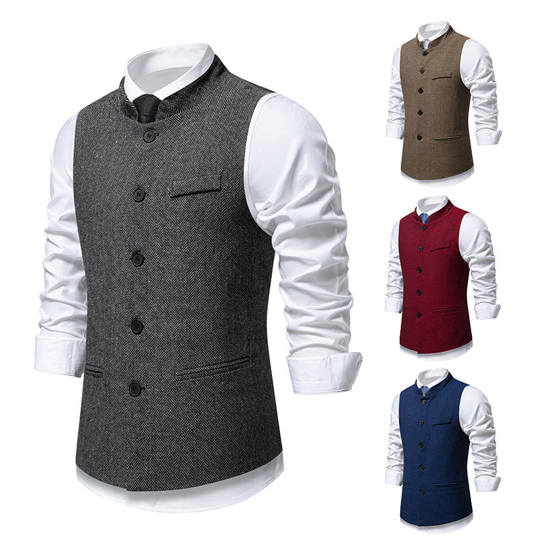 Herren nan elegante Weste mit Stehkragen und Fischgrätmuster aus Wollmix Echo Archiv