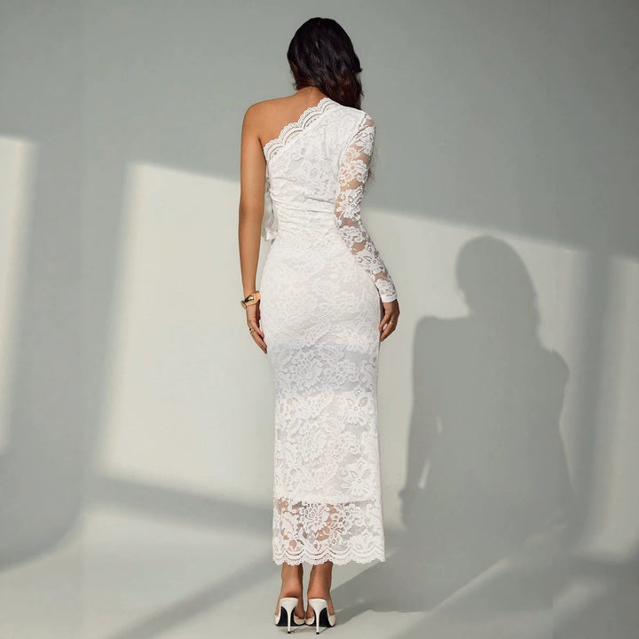 Damen nan einärmiges Spitzen-Midikleid mit Taillen-Cut-Out und Zierschleife Echo Archiv