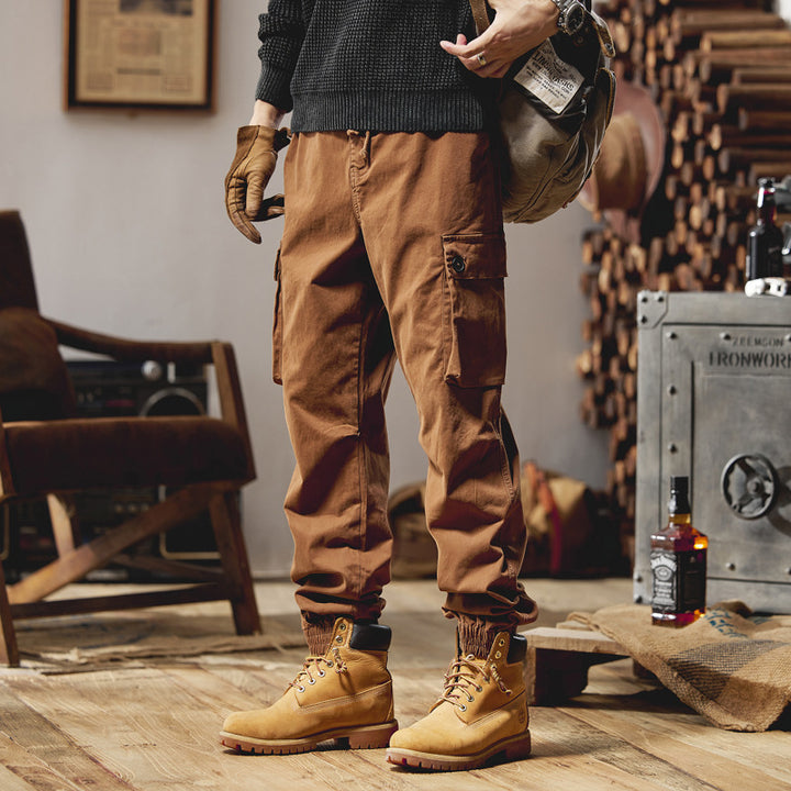 Herren Lässige Canvas-Cargojogginghose mit elastischem Saum, Klapp‑Cargo‑Taschen und verstärkten Knien Echo Archiv