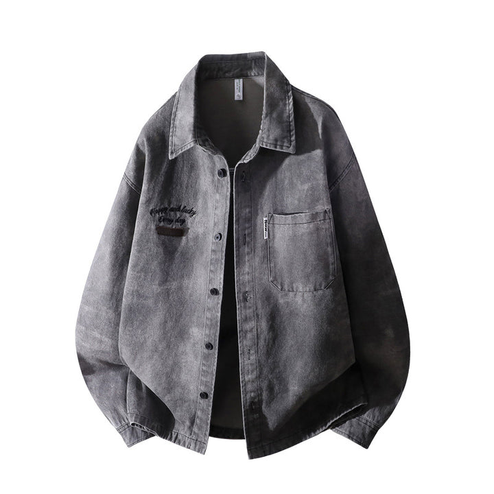 Herren Vintage-inspirierte Canvas-Überhemdjacke mit used-washed Effekt, kastiger Passform & aufgesetzter Brusttasche Echoarchiv