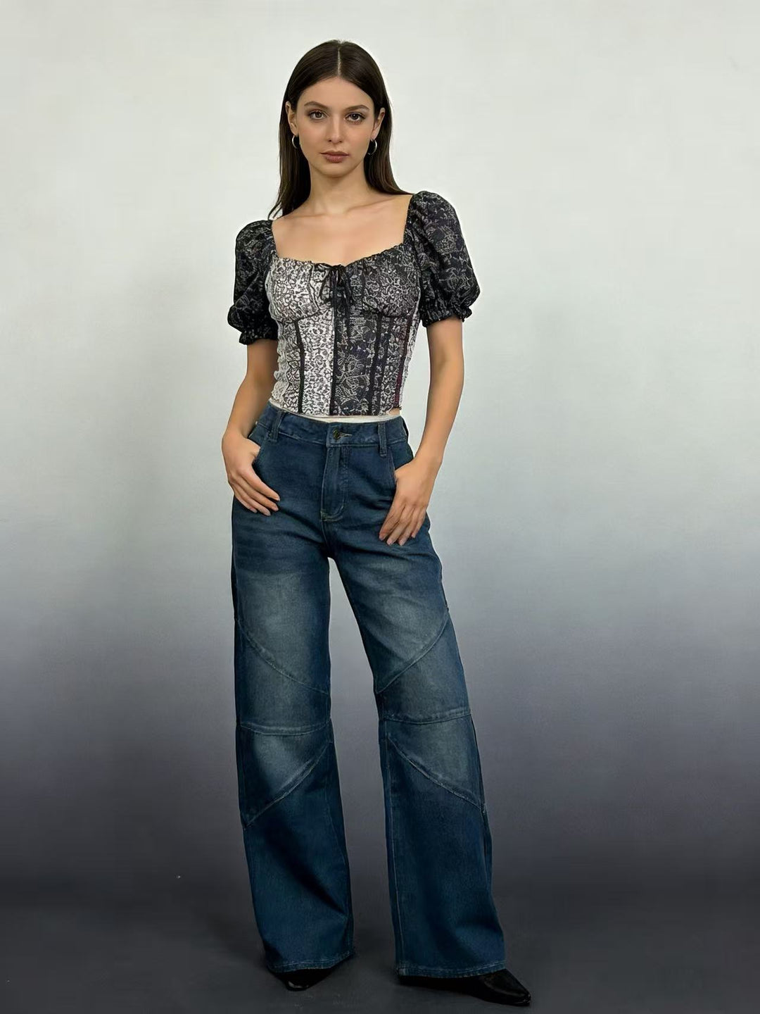 Damen Weit geschnittene Jeans mit einzigartigen Nahtdetails Echo Archiv