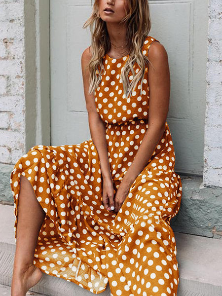 Damen Maxikleid mit Echoarchivrnem Punkte-Design und schwingendem Saum Echoarchiv