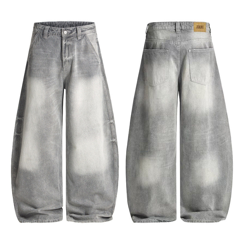 Damen Ultraweite Bodenlange Denim-Palazzohose mit tiefem Schritt und Vintage-Fade Echo Archiv
