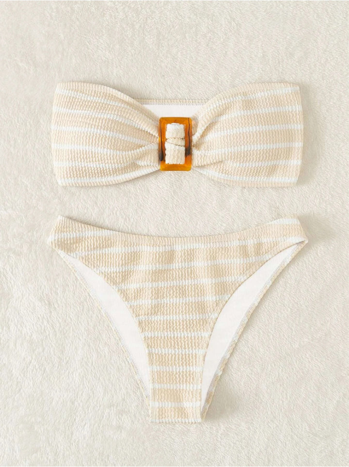 Damen Bandeau-Bikini mit modischem Streifenmuster und dekorativer Schnalle Echo Archiv