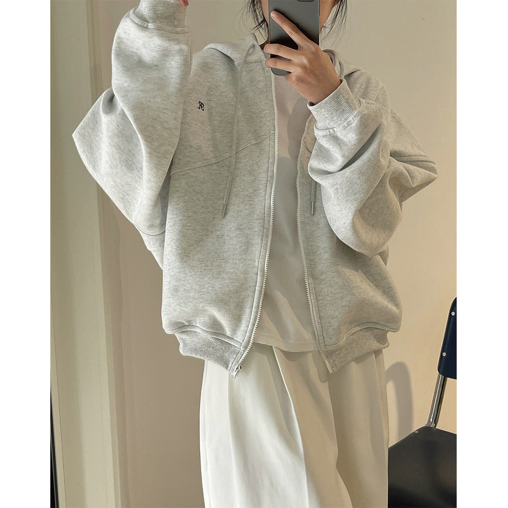 Damen Boxy-Oversize Kapuzen-Sweatjacke mit diagonalem Nahtdetail Echoarchiv