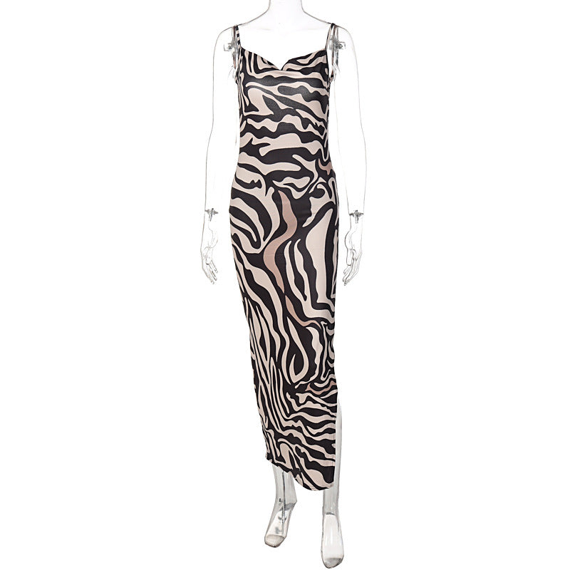 Damen Elegantes Maxikleid mit Leopardenmuster und sexy Schlitz Echo Archiv