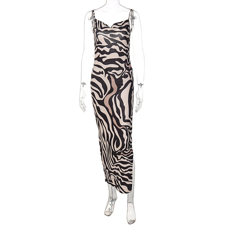 Damen Elegantes Maxikleid mit Leopardenmuster und sexy Schlitz Echo Archiv