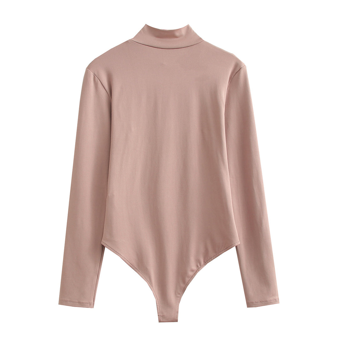 Damen Langarmbody mit Stehkragen aus dehnbarem Stretchstoff – Bodéline