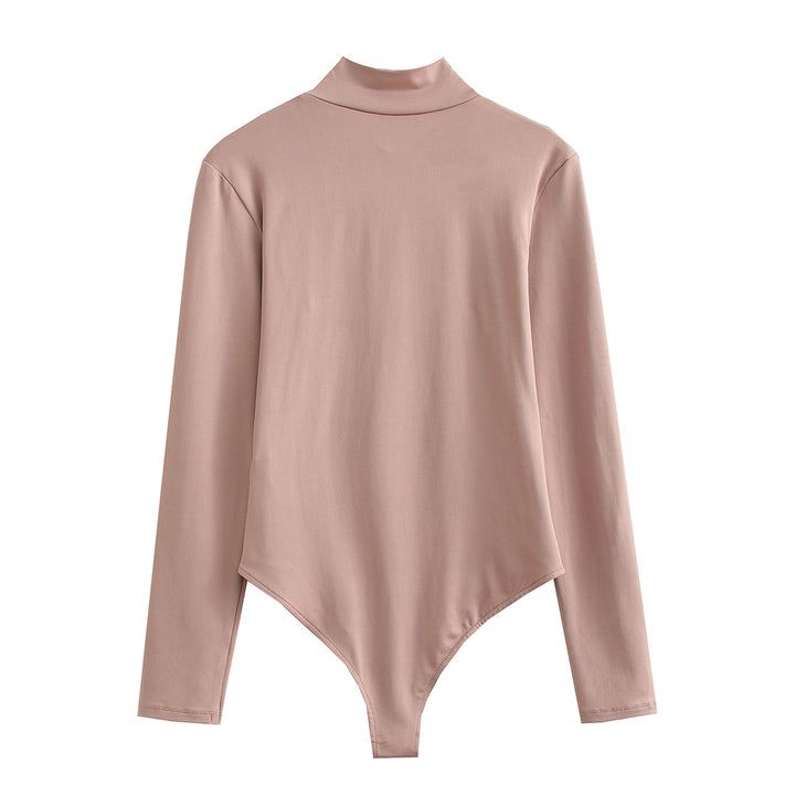 Damen Langarmbody mit Stehkragen aus dehnbarem Stretchstoff – Bodéline