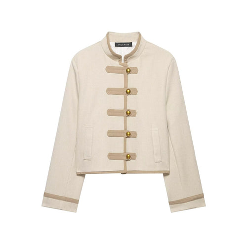 Damen Kurze Jacke im militärisch inspirierten Stil mit Stehkragen und Zierriemen Echo Archiv