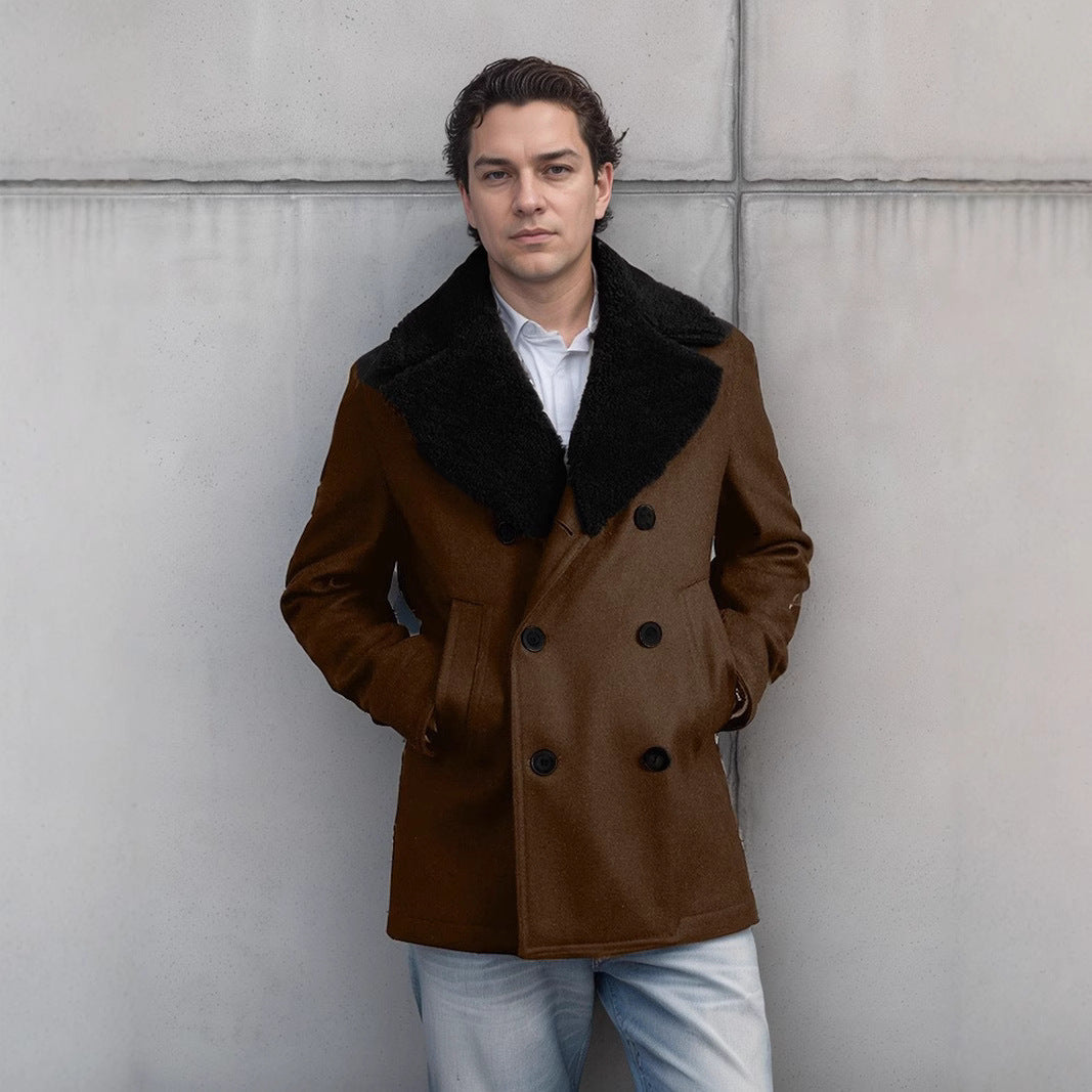 Herren eleganter Peacoat mit luxuriösem Schafsfellkragen Echoarchiv