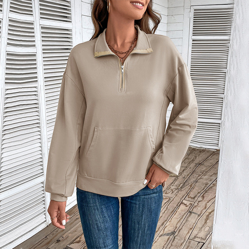 Damen Leichtes Halbzip-Sweatshirt im Relaxed-Fit mit Kängurutasche und Stehkragen Echoarchiv