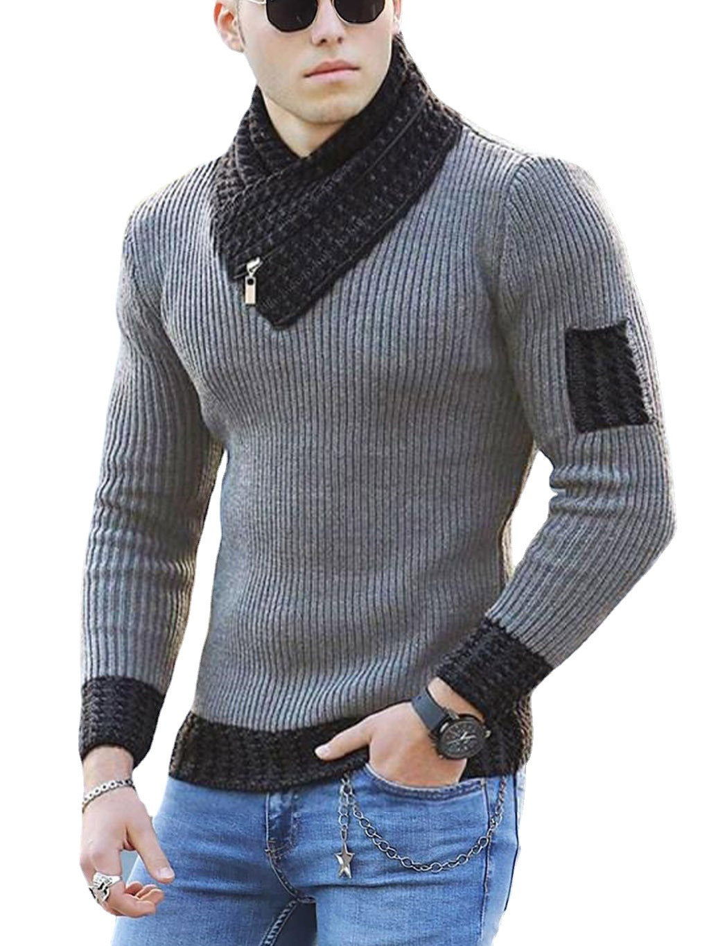 Herren modischer Strickpullover mit asymmetrischem Kragen Echoarchiv