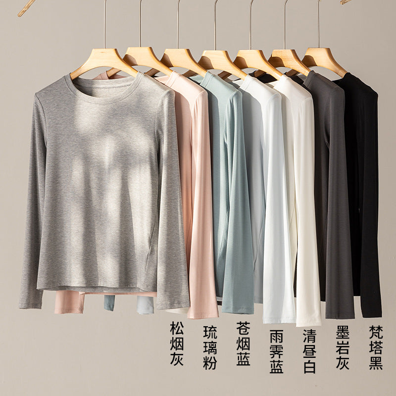 Damen Feines Longsleeve aus elastischem Modal-Jersey mit Rundhalsausschnitt und figurumspielendem Fall Echo Archiv