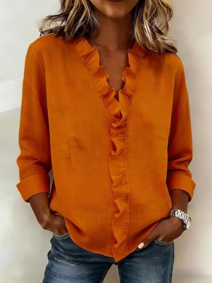 Damen romantische Bluse mit Rüschendetails und V-Ausschnitt Echo Archiv