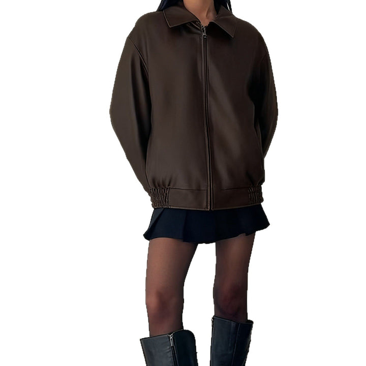 Damen Kunstlederjacke im lässigen Oversized-Stil mit elastischen Bündchen Echo Archiv