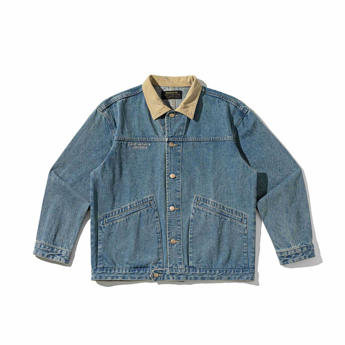 Unisex Boxy-Denim-Blousonjacke mit Cordkragen und Utility-Taschen Echoarchiv