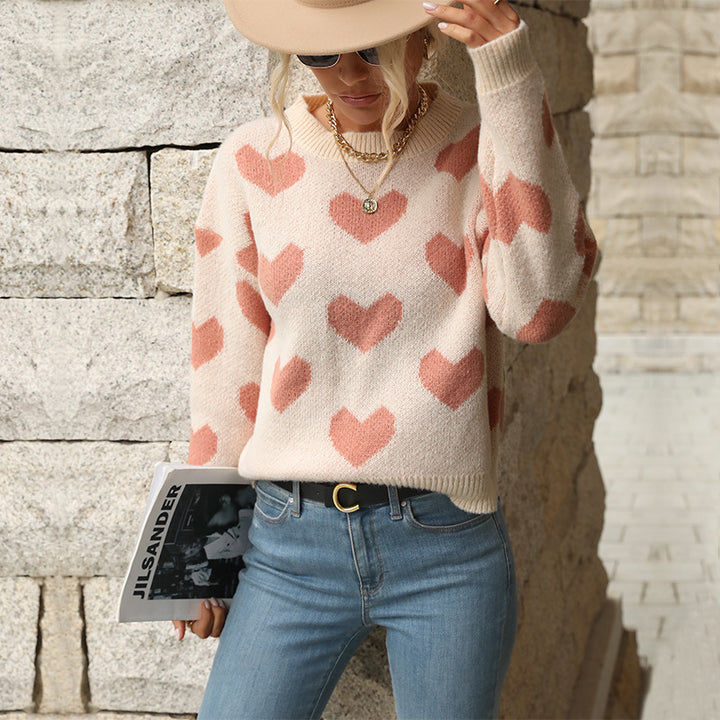 Damen Gemusterter Strickpullover mit Herzmotiven Echo Archiv
