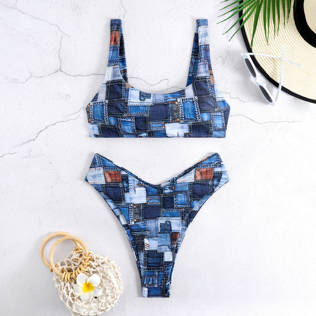 Damen Bikini-Set mit hoch geschnittenem Unterteil und sportlichem Oberteil Echo Archiv