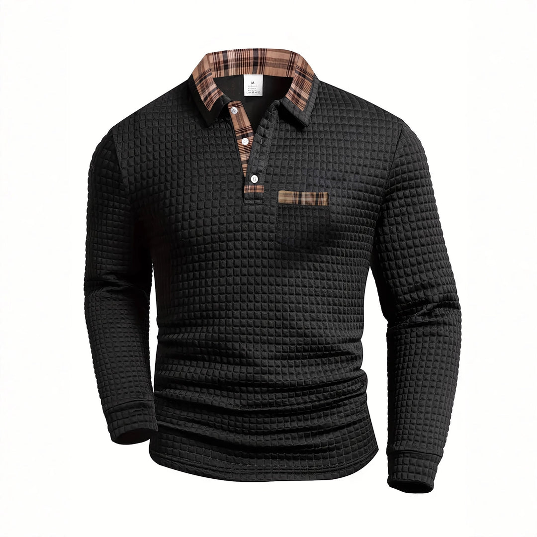 Herren Langarm Poloshirt mit strukturiertem Design und modischem Karokol Echoarchiv