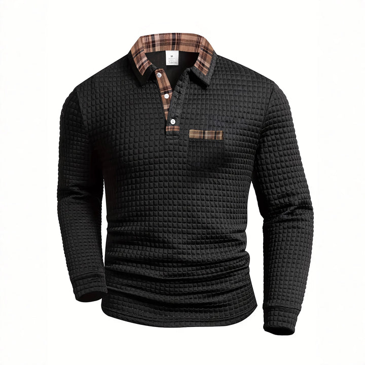 Herren Langarm Poloshirt mit strukturiertem Design und modischem Karokol Echoarchiv