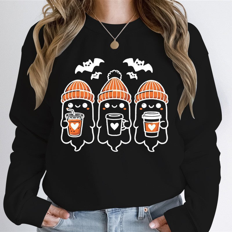 Damen nan gemütlicher Halloween Grafikpullover mit niedlichen Geist-Motiven, Rundhalsausschnitt und weichem Baumwollmix Echo Archiv