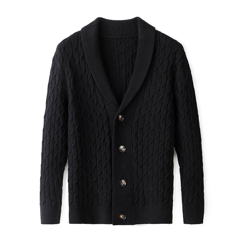 Herren Strickjacke mit modernem Kabelmuster und elegantem Kragen Echoarchiv