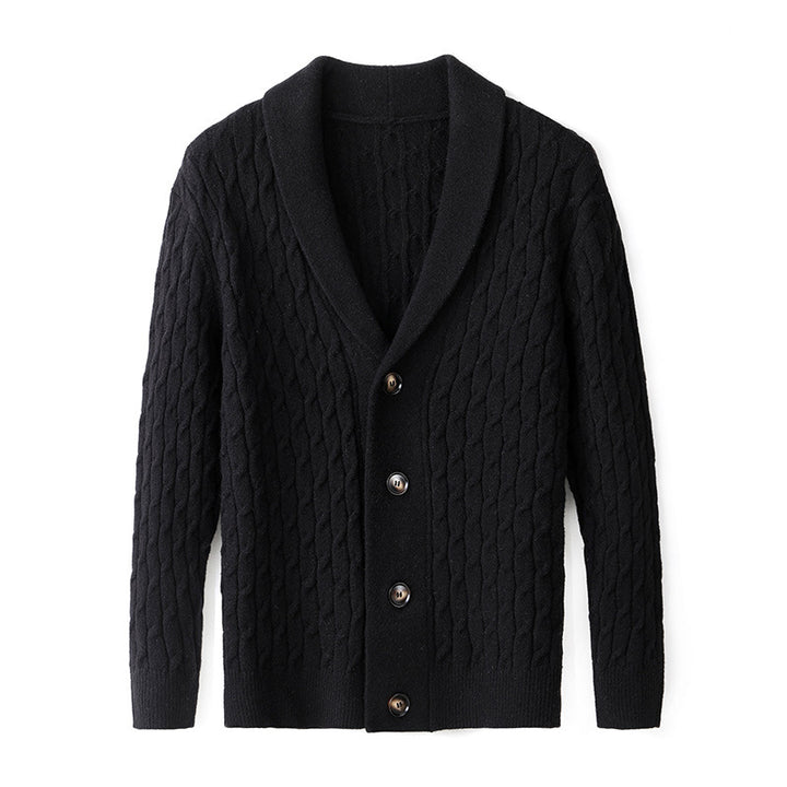 Herren Strickjacke mit modernem Kabelmuster und elegantem Kragen Echoarchiv