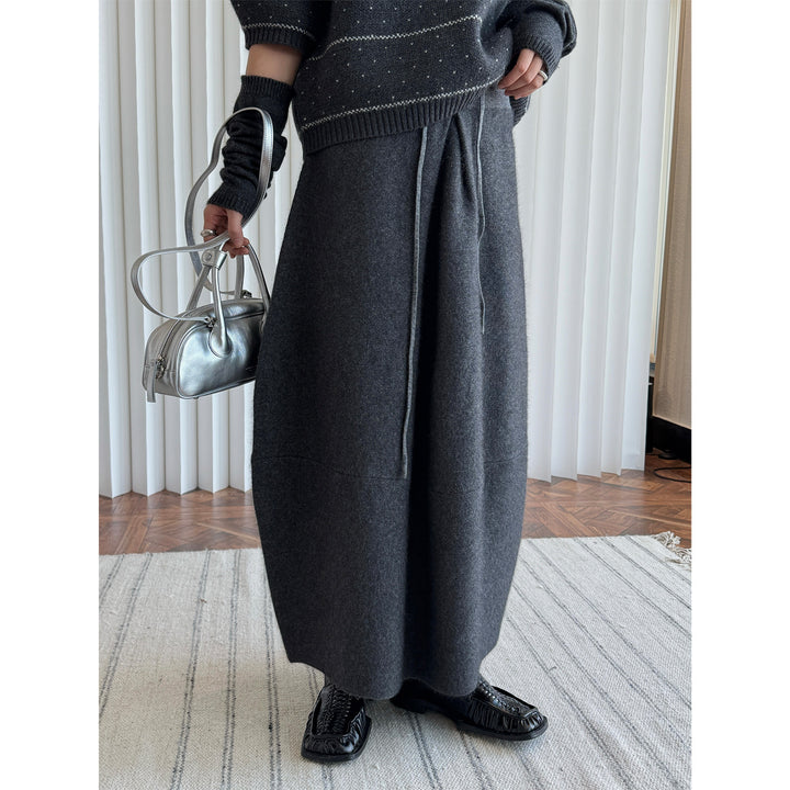 Damen Hochtaillierter Midirock aus Feinstrick mit Tunnelzug und Wickeloptik Echoarchiv