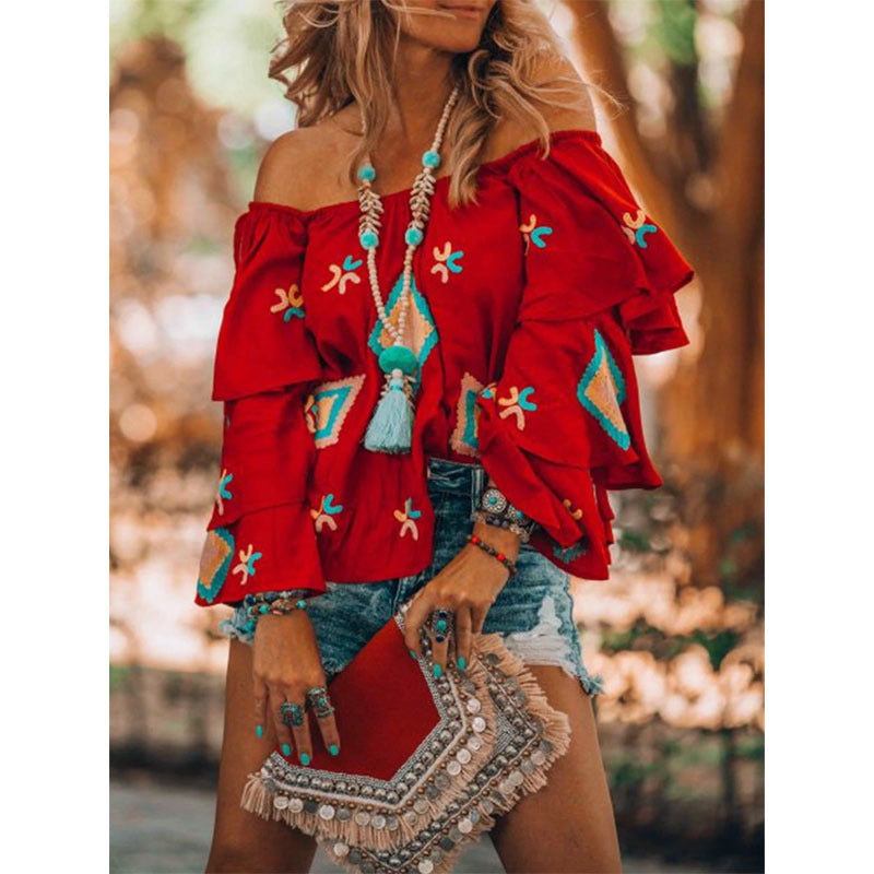 Damen Off-Shoulder Oberteil mit voluminösen Rüschen Echo Archiv