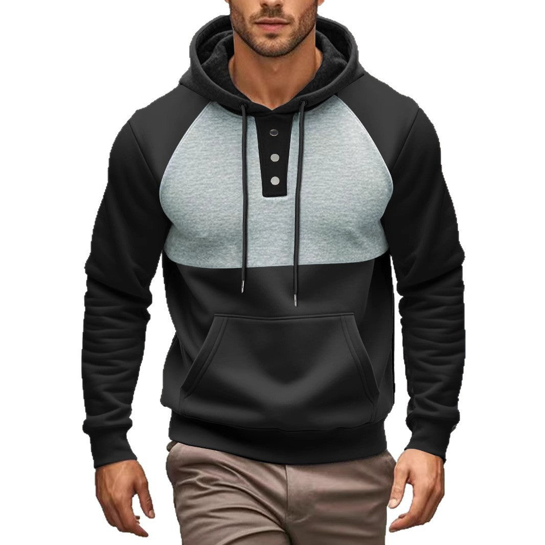 Herren modischer Kapuzenpullover mit kontrastierender Farbzone und praktischen Knopfdetails Echoarchiv