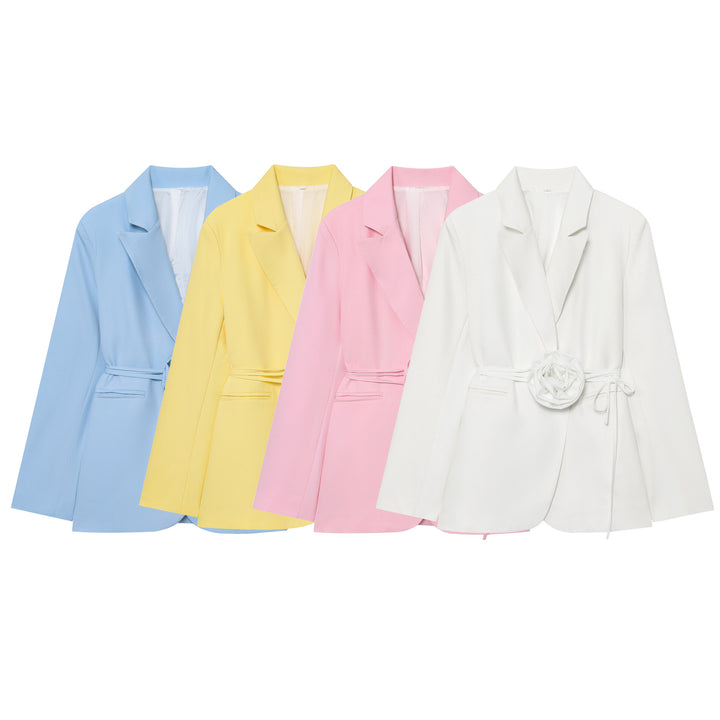 Damen nan taillierter Blazer mit dekorativer Rosenapplikation und Bindegürtel Echo Archiv