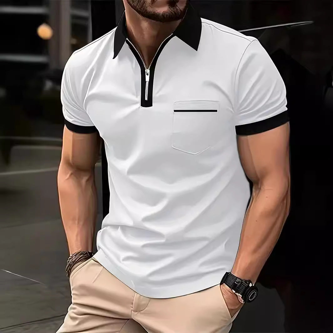 Herren modisches Poloshirt mit kurzem Reißverschluss und Brusttasche Echoarchiv