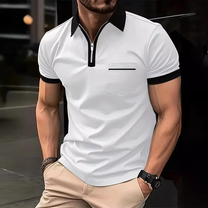 Herren modisches Poloshirt mit kurzem Reißverschluss und Brusttasche Echoarchiv