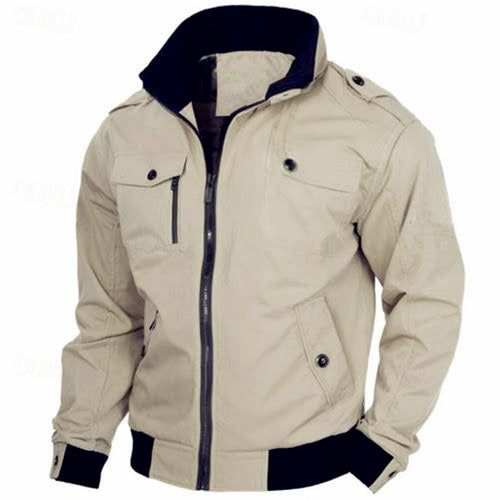 Herren Canvas-Field-Bomberjacke mit Stehkragen, Epauletten und Rippbündchen Echoarchiv